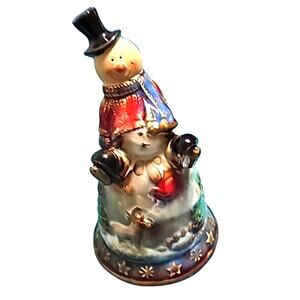 Vintage Ceramic Smiling Snowman with Ice Skates Christmas Bell 5.5" x 3" Dia.